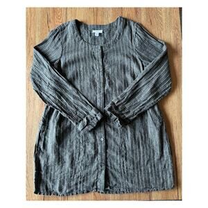 PureJill 100% Linen Green Button Up Blouse Size XSmall